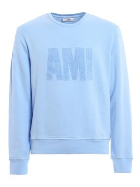 Ami Paris Terry Cloth Logo Pullover Sweatshirt Sky Blue *XL Runs Small, Flaws*